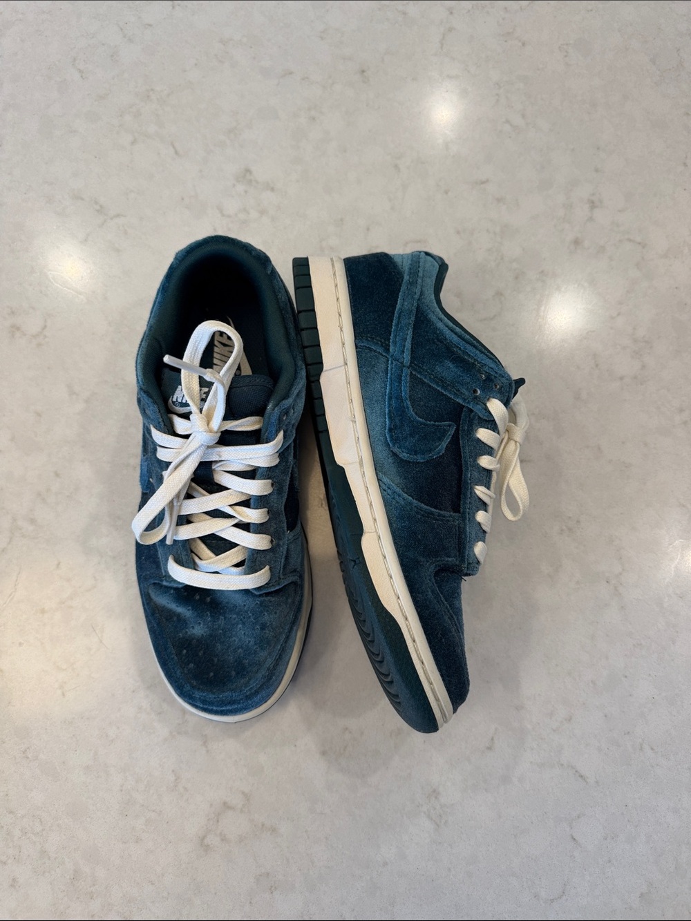 Nike Teal Blue Suede Low-Top Sneakers with White Laces